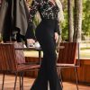 Crochet Lace Cutout Front Bell Sleeve Bootcut Jumpsuit