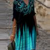 Colorblock Half Sleeve Casual Dress Shift Dress Knee Length Dress