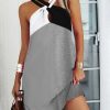 Colorblock Crisscross Halter Casual Dress