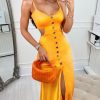 Button Decor Cutout Backless Slit Bodycon Dress