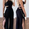 Criss Cross Backless Split Hem Jumpsuit