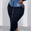 Denim Patch Zipper Design Maxi Skirt