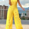 Figure Print Thick Strap Wide Leg Jumpsuit